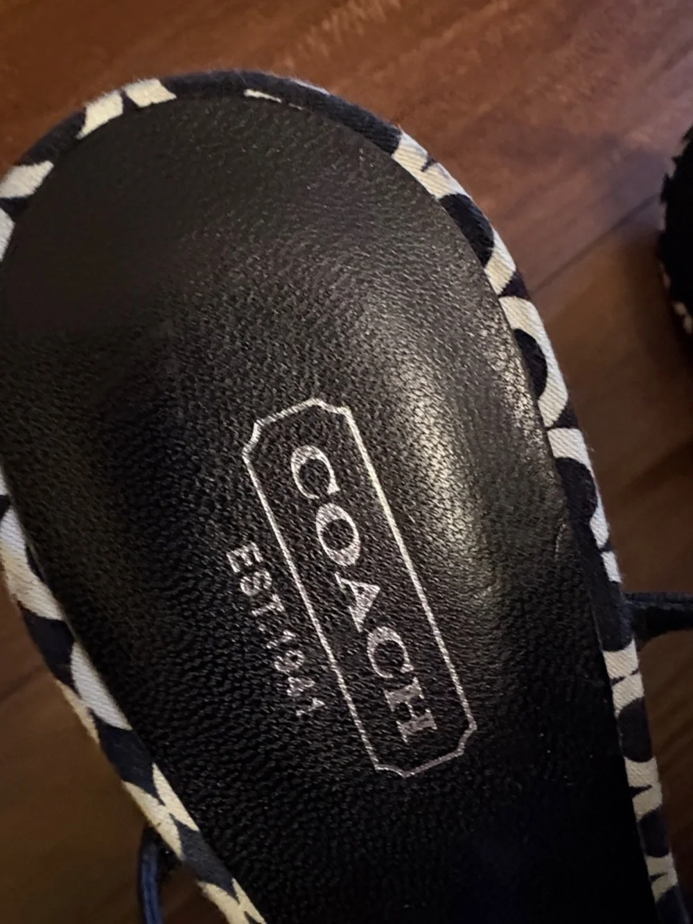 Coach Black & White Signature Platform T-Strap Sandals